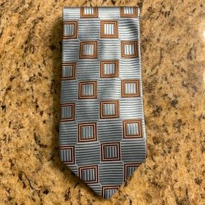 Zegna 100% Silk Italian Brown and Blue Geometric Square Tie